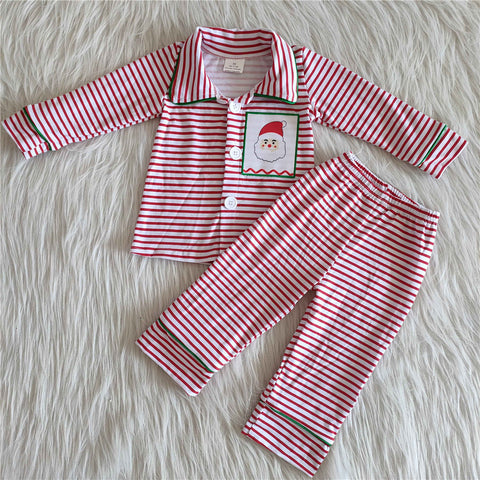 6 A2-20 baby boy clothes cotton res stripe santa claus christmas pajamas set