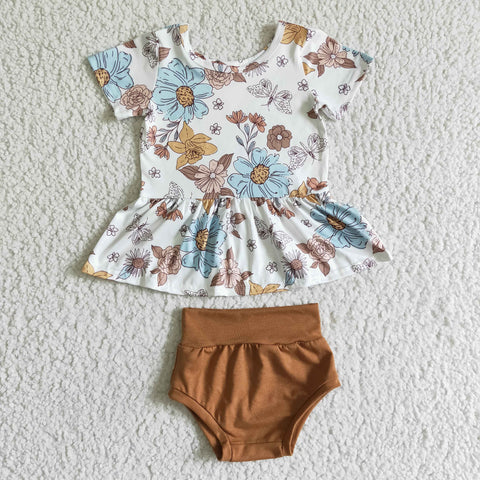 GBO0032 baby girl clothes floral summer bummies set