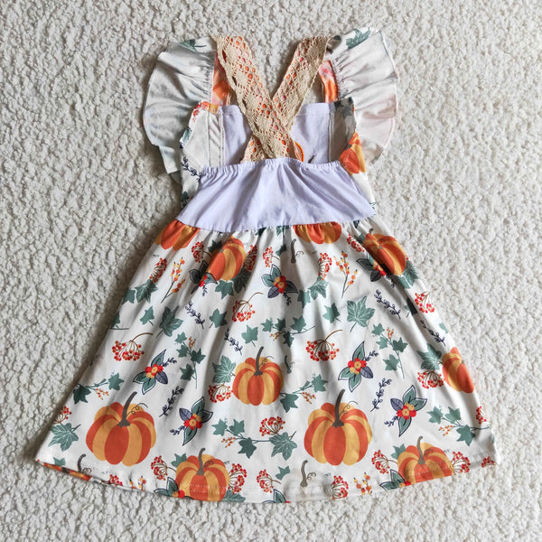 GSD0146 kids clothes girl halloween clothes pumpkin embroidery baby dresses