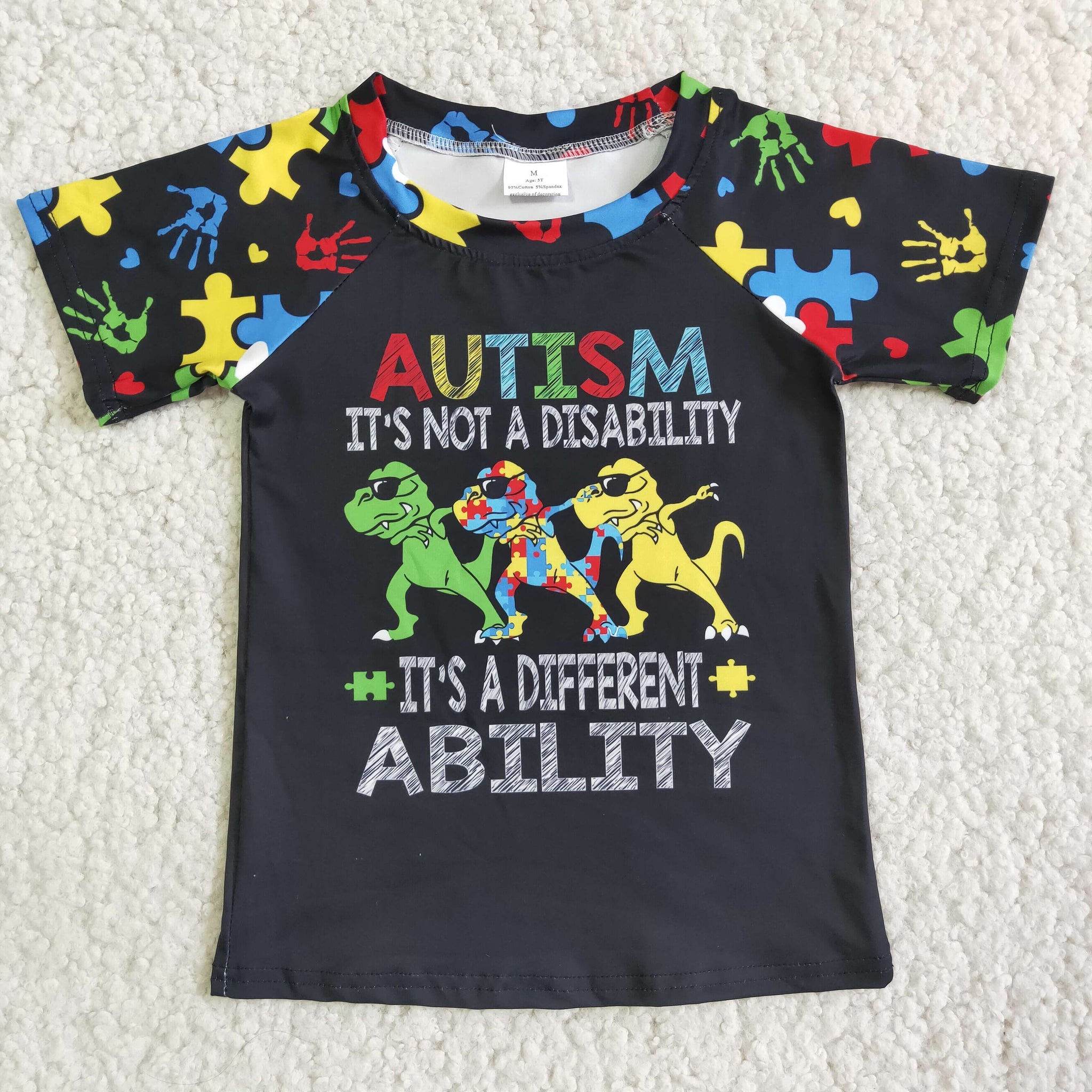 E3-20 boy black autism short sleeve tshirt top-promotion 2024.3.16 $2.99