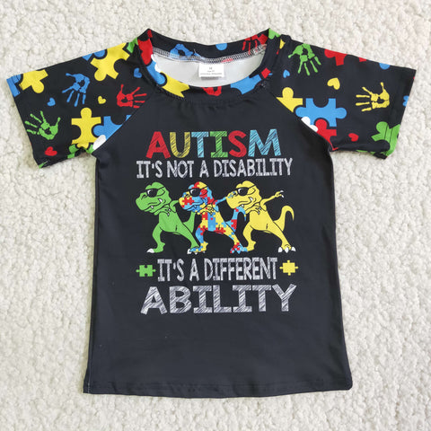 E3-20 boy black autism short sleeve tshirt top-promotion 2024.3.16 $2.99