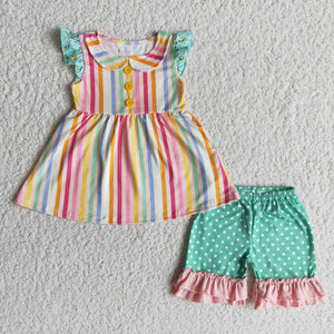 A15-9 girl clothes summer stripe dot flutter set-promotion 2024.2.24