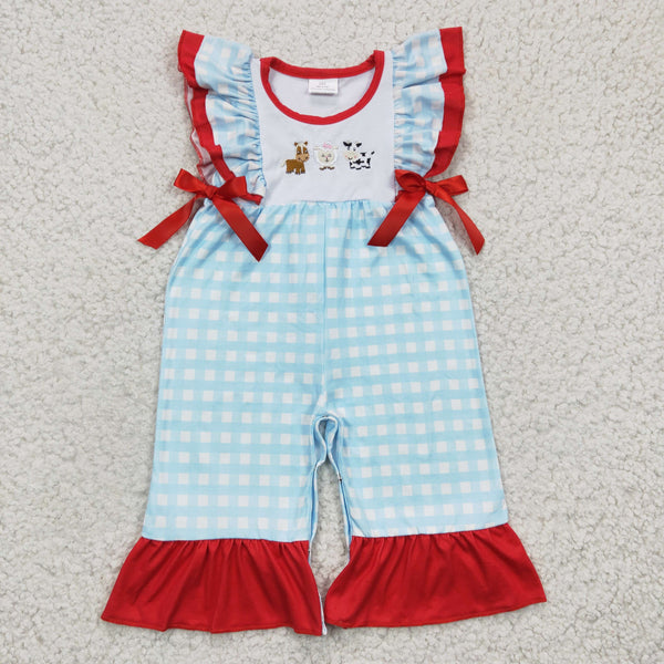 SR0179 baby clothes red farm embroidery cow print summer romper