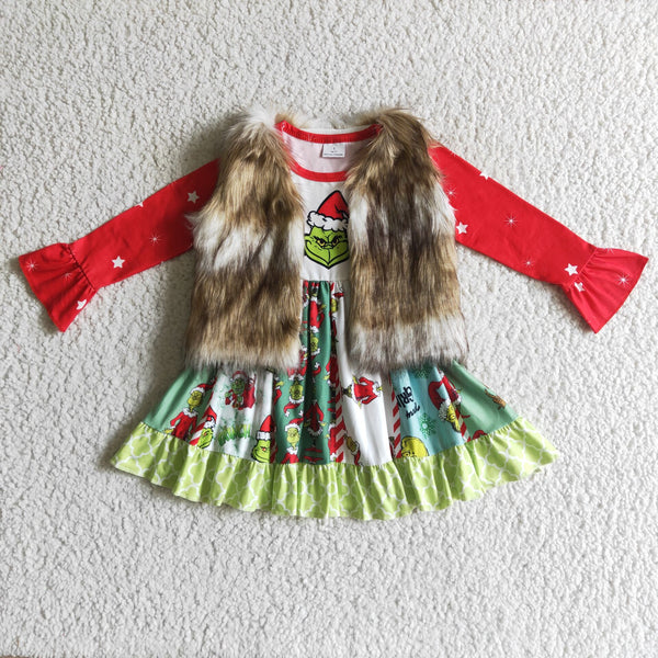 fur vest red cartoon baby girl clothes christmas dress 1