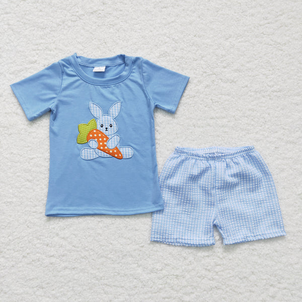 BSSO0087 baby boy clothes bunny embroidery outfits easter clothing