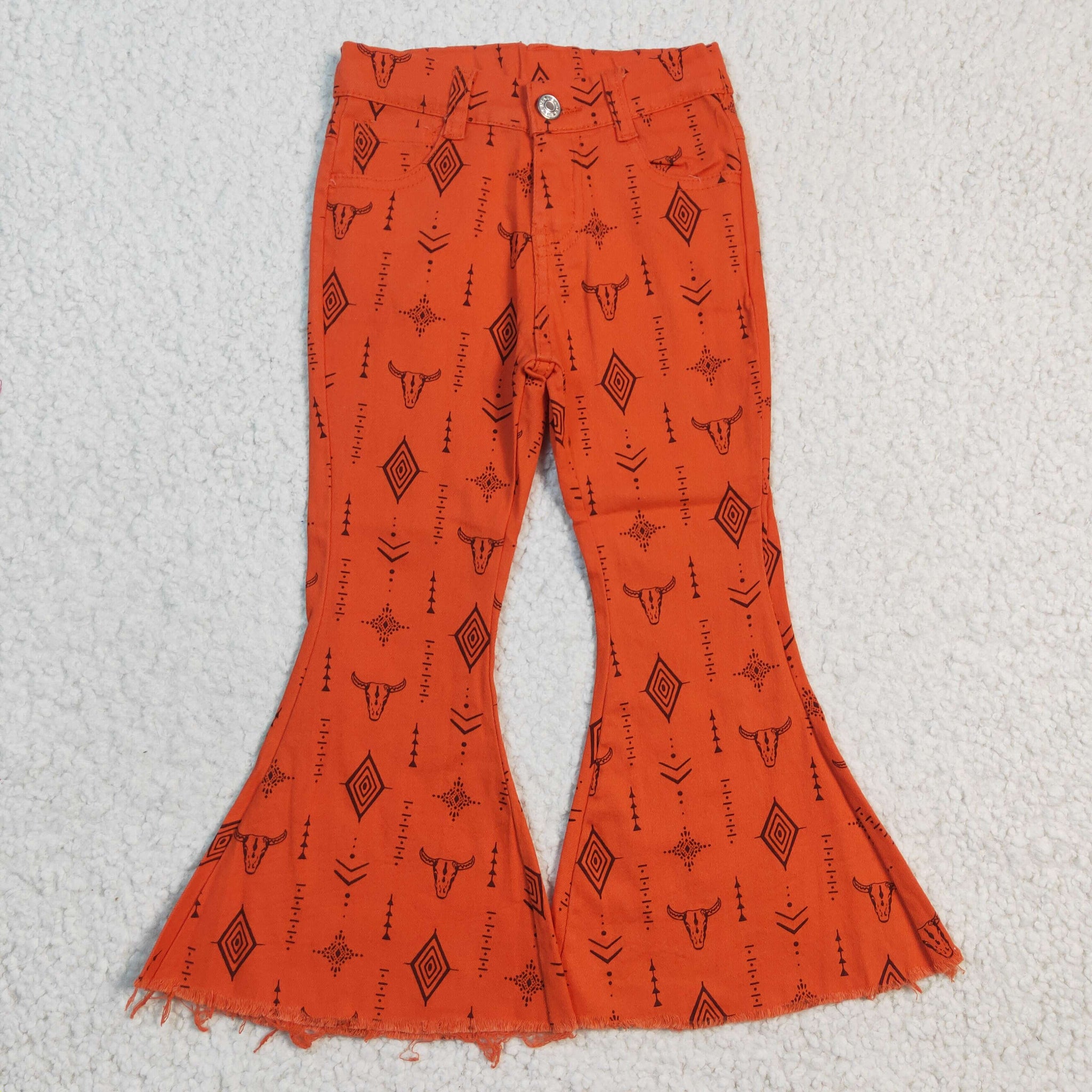 P0045 kids clothes girls orange cow bell bottom jeans flare pant