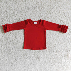 girl icing ruffles winter knit 100% cotton red shirt