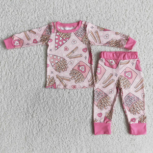 6 A30-14 girl chips valentines day long sleeve pajamas set
