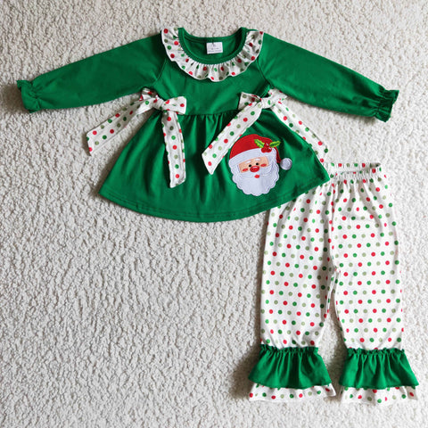 GLP0163 toddler girl clothes green embroidery santa claus girls christmas outfit