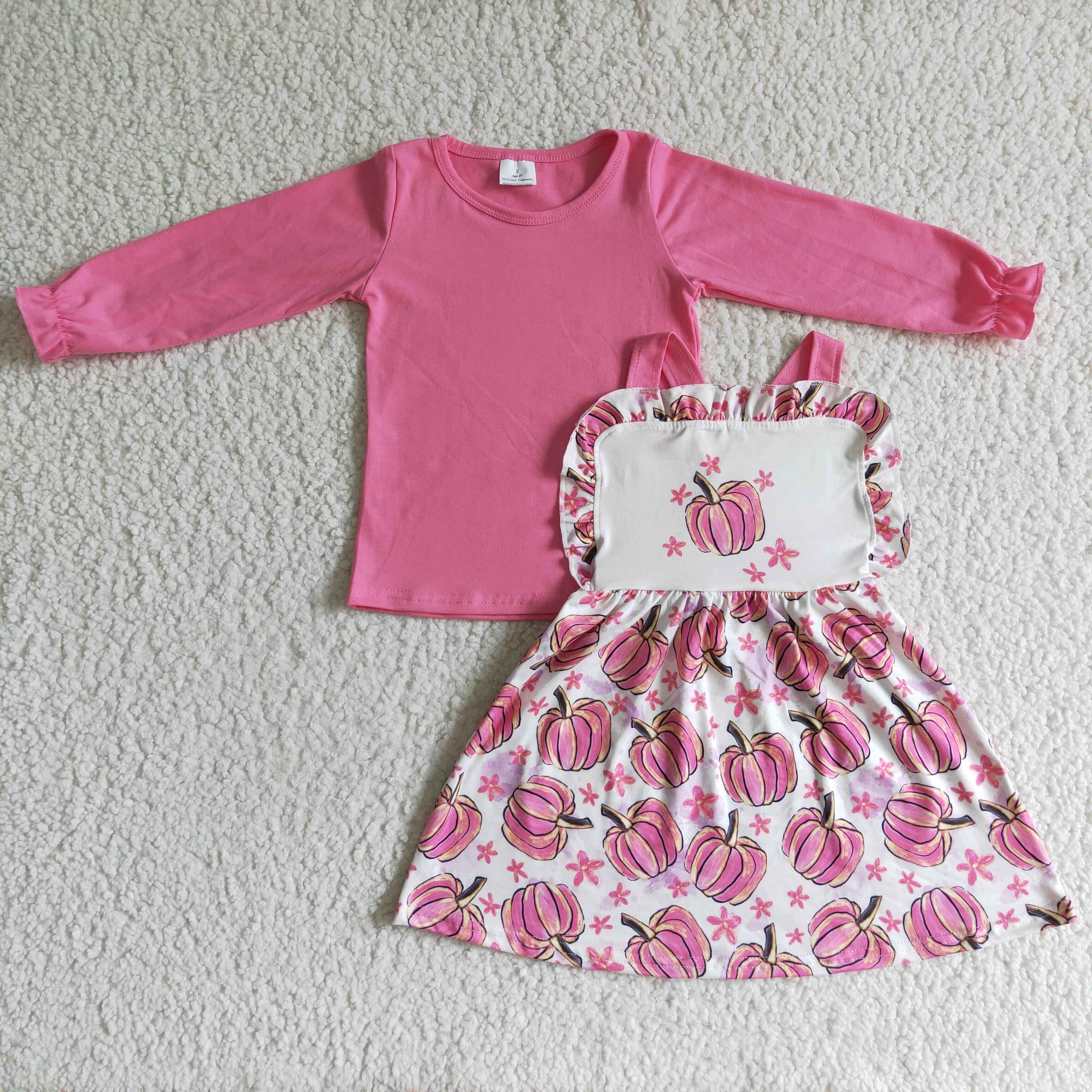 GLD0032 halloween boutique kids clothing pink shirt + dress set