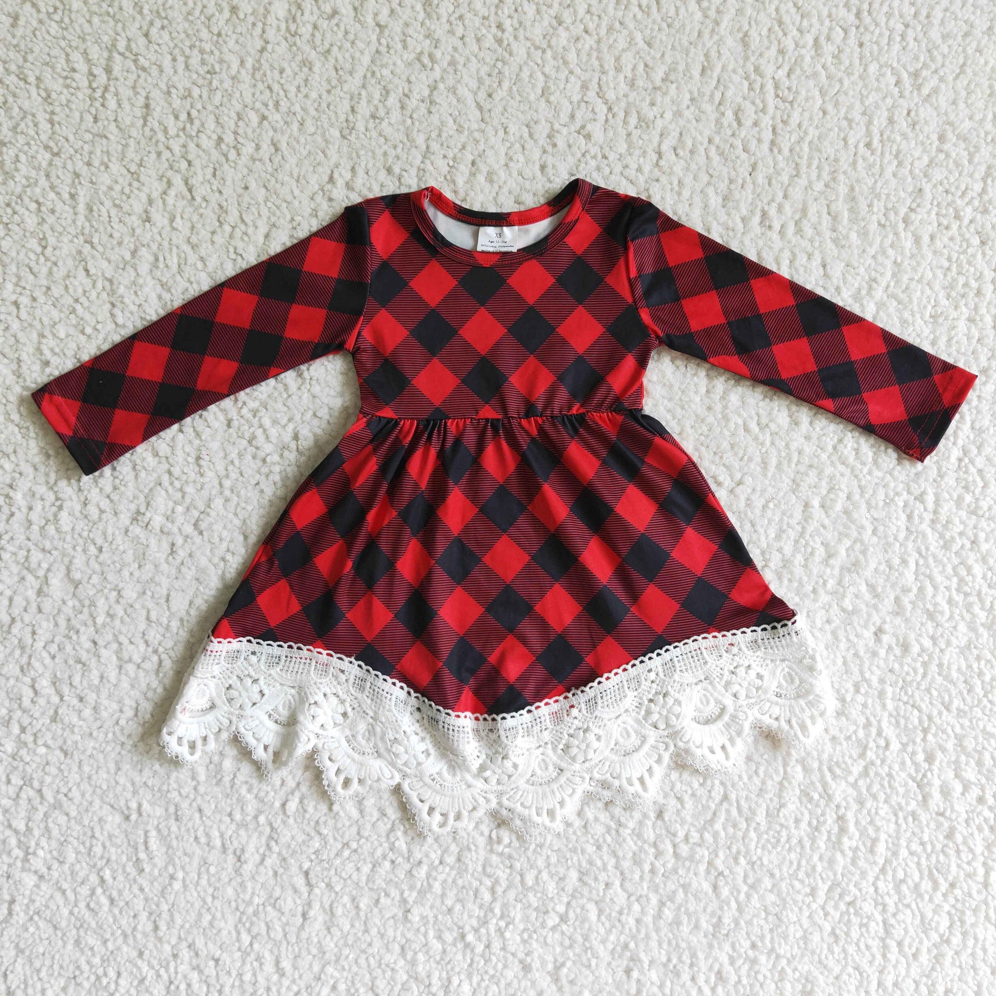 GLD0024 baby girl clothes red plaid girl winter dresses