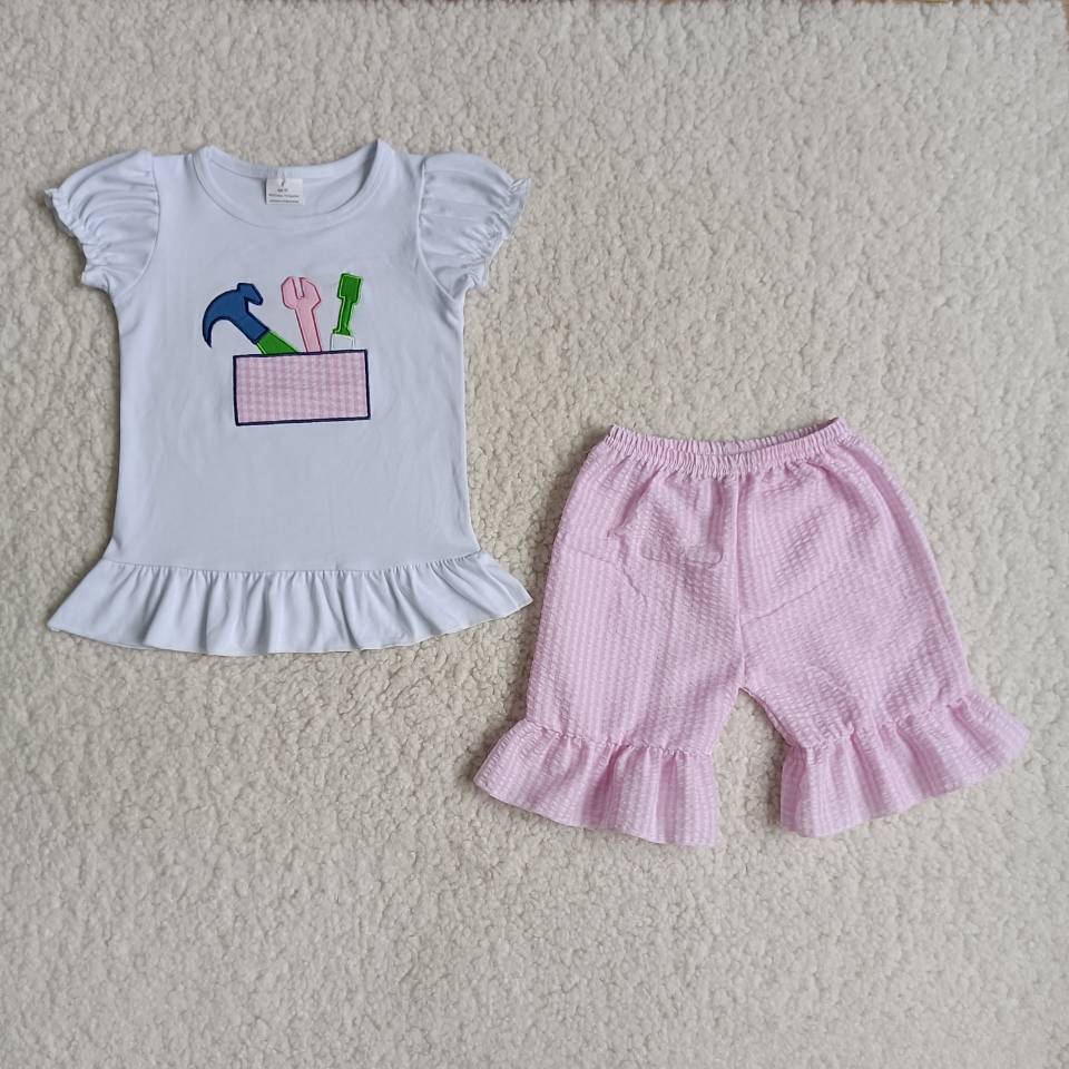 B3-1 girl summer emboridery July 4th woven shorts set-promotion 2024.3.2 $5.5