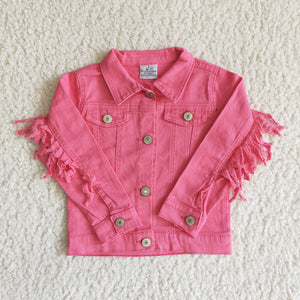 kids clothes girl spring tassel pink  jacket coat
