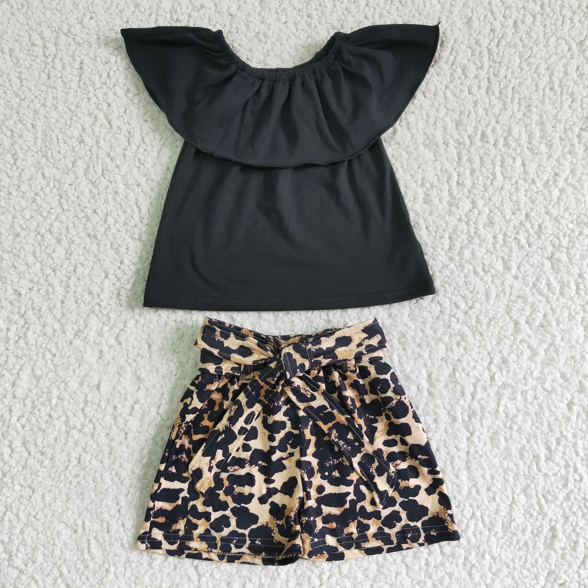 GSSO0082 kids clothing girls black leopard girl summer outfit