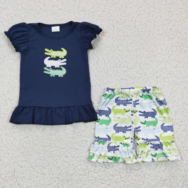 GSSO0159 baby girl clothes embroidery crocodile summer outfits