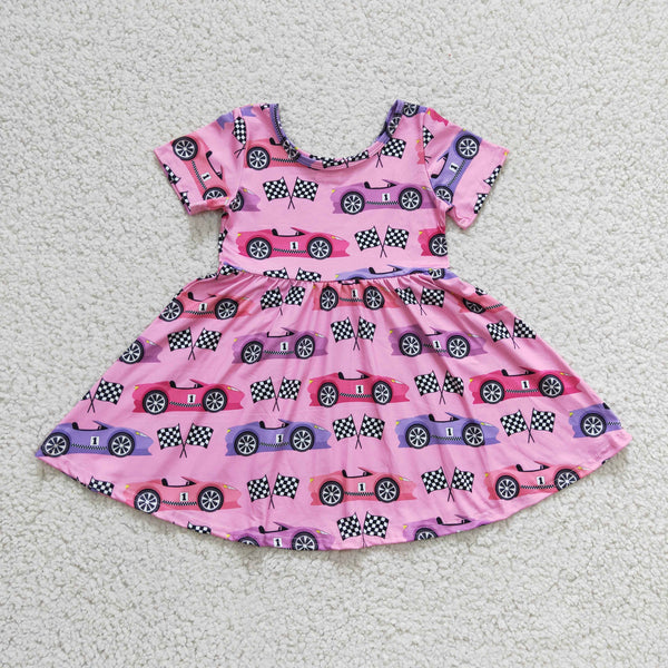 GSD0177 baby girl clothes pink car short sleeve dress