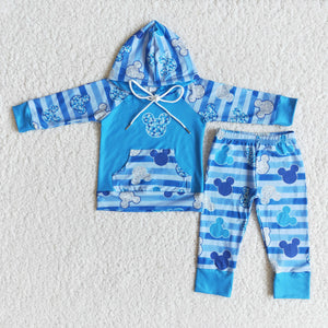 boy blue hoodies cartoon winter long sleeve set