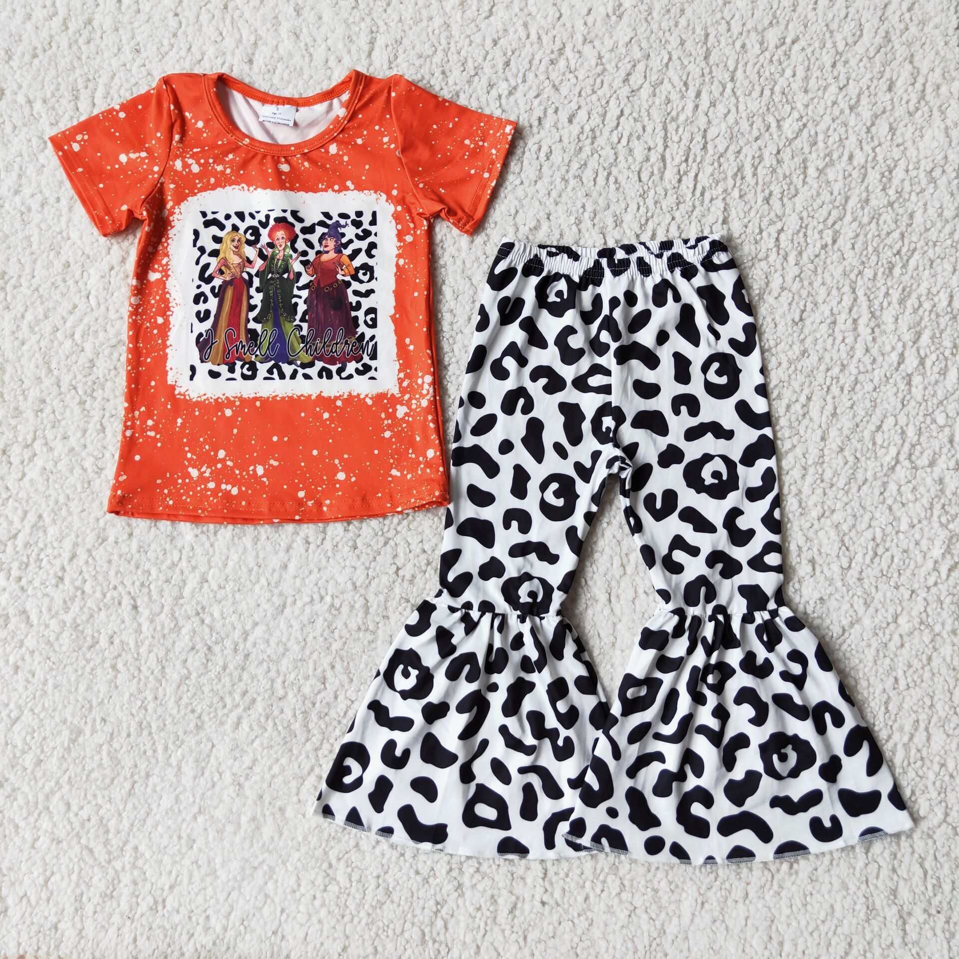 Girl Halloween Orange Leopard Short Sleeve Set