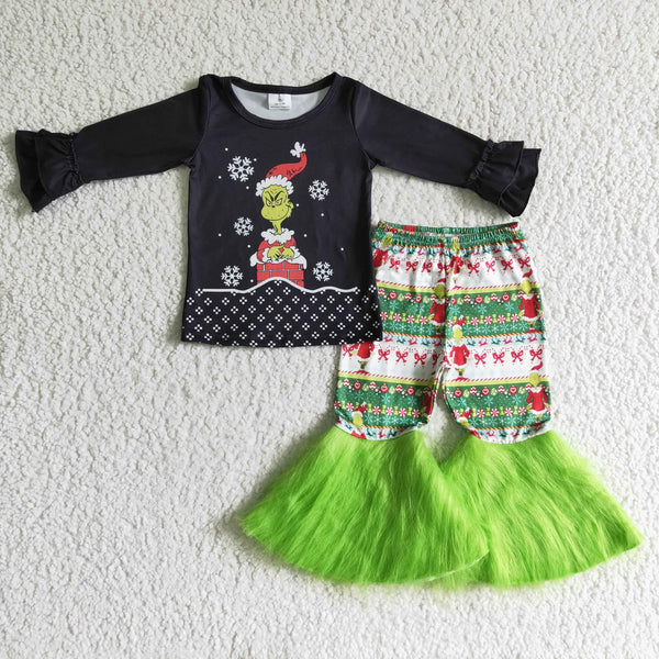 GLP0152 toddler girl clothes girls christmas outfit christmas fur set