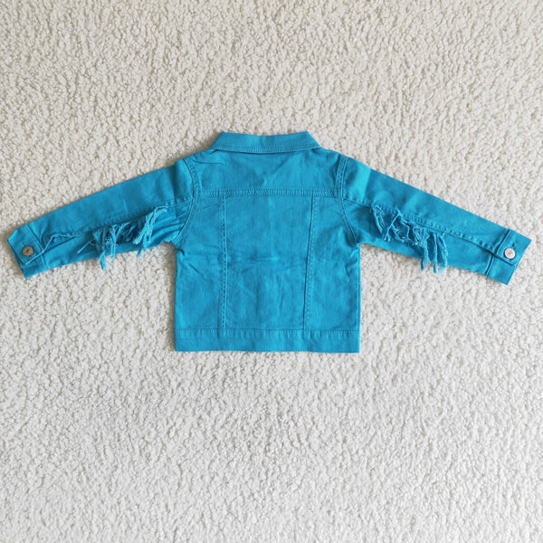 kids clothes girl spring tassel denim blue jacket coat
