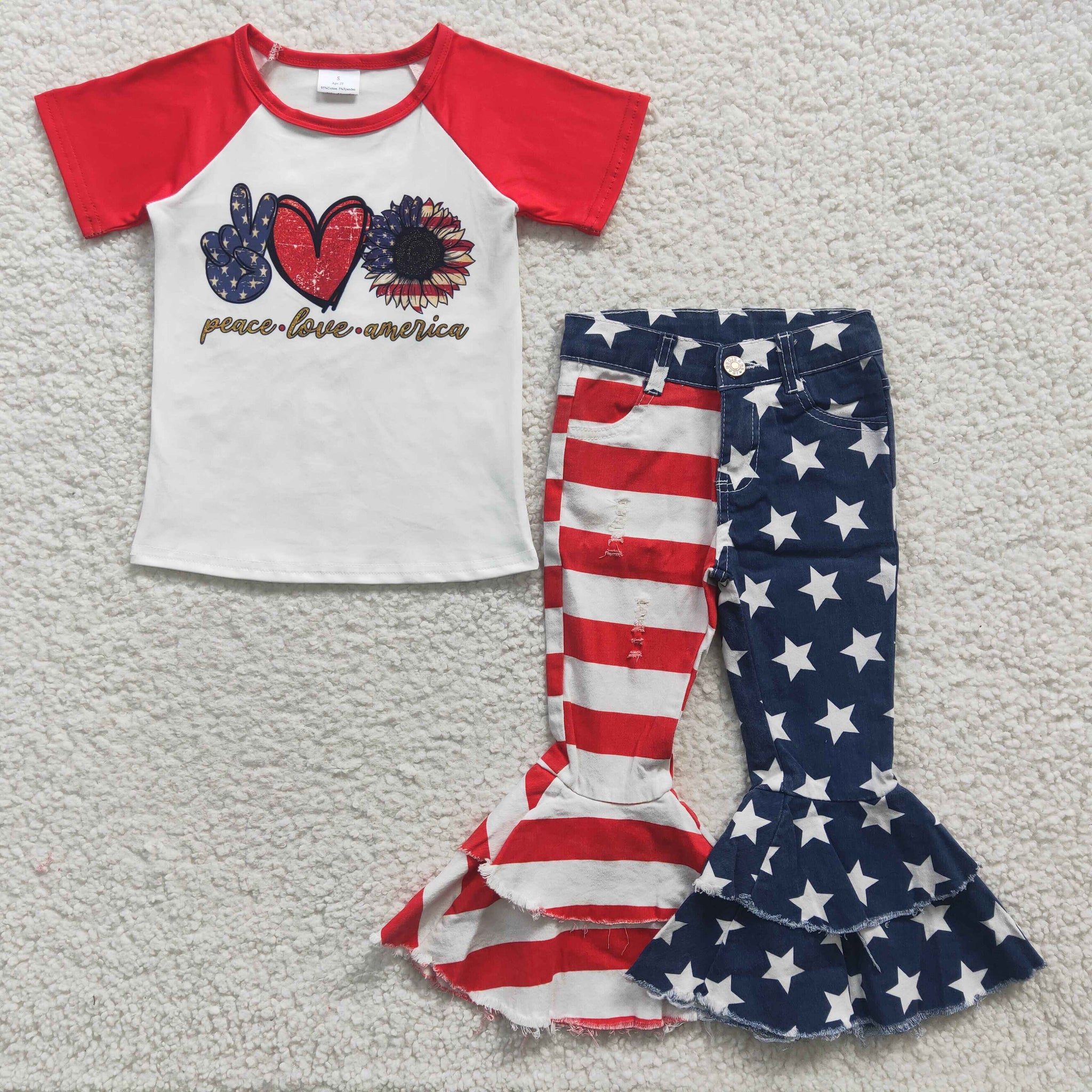 GSPO0567 kids clothes girls 4th of july patriotic bell bottom outfit