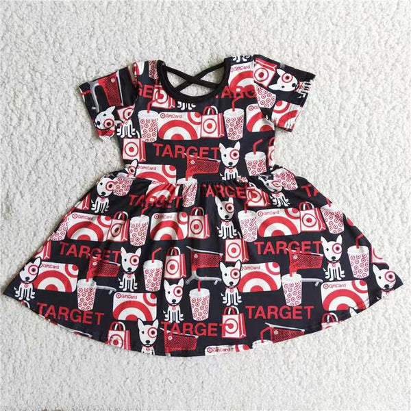 D6-15 baby girl clothes red short sleeve twirl dress-promotion