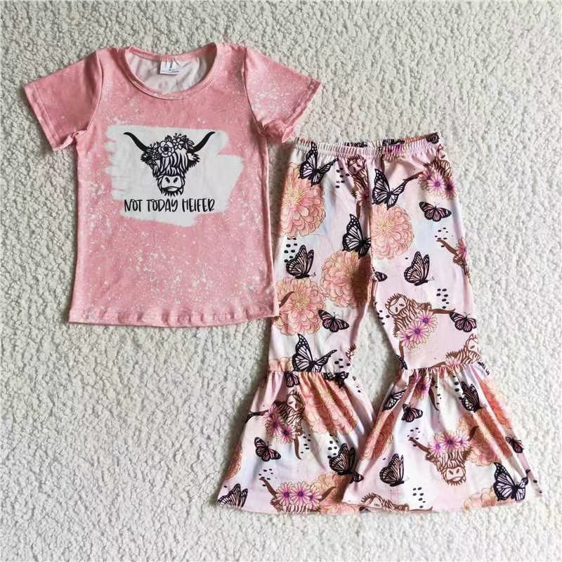 GSPO0082 heifer girl pink bell bottom outfits toddler girl clothes