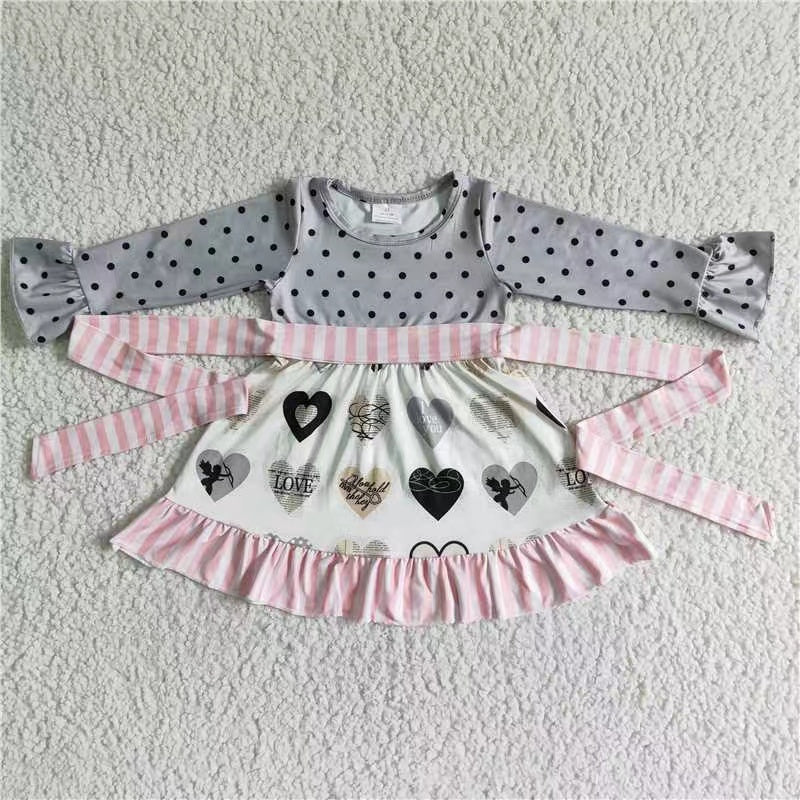 girl clothes Valentine's Day heart long sleeve dress