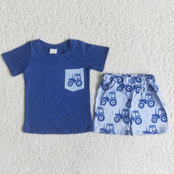 C12-4 baby boy clothes blue pocket summer shorts set summer outfit