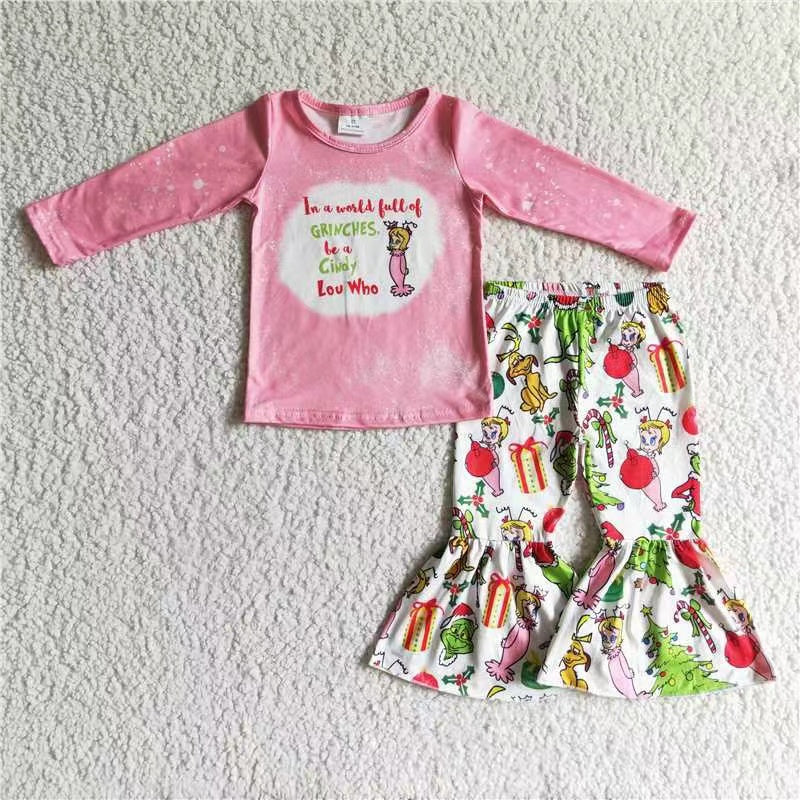 GLP0208 cartoon pink kids clothes girls christmas boutique kids clothing