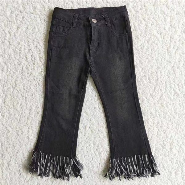 D4-30 baby girl clothes black tassel jeans winter pant