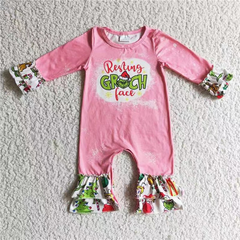 LR0154 new born baby items cartoon pink christmas romper