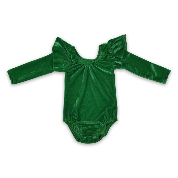 LR0212 green velvet bodysuit  baby girl clothes