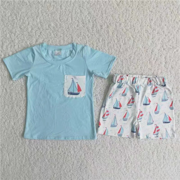 boy clothes A7-11 blue pocket summer set