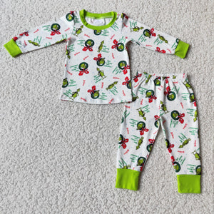 6 B4-20 Boy green Christmas long sleeve pajamas outfit set-promotion 2023.11.25