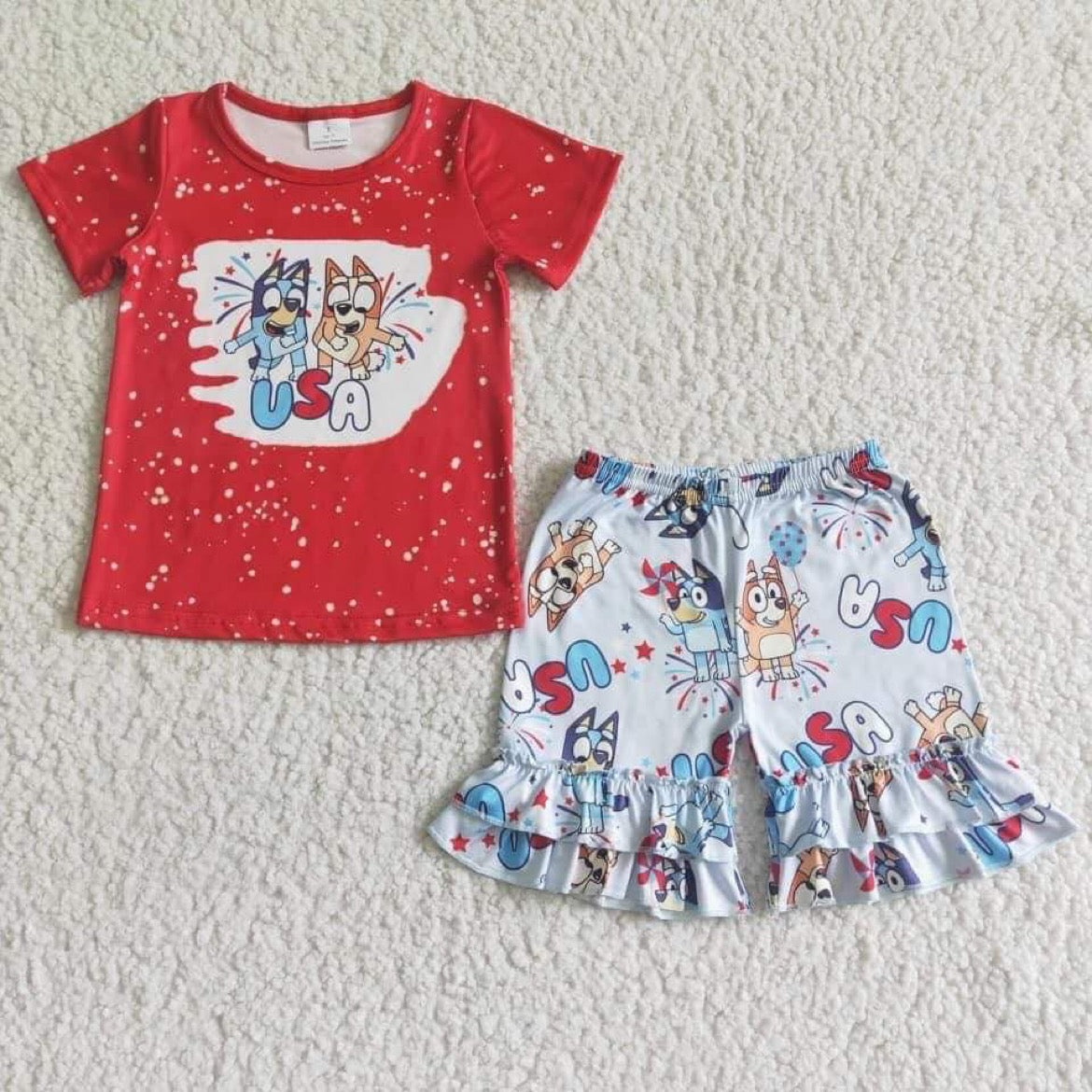 GSSO0053 kids clothes girls red cartoon july 4th outfit patriotic shorts set