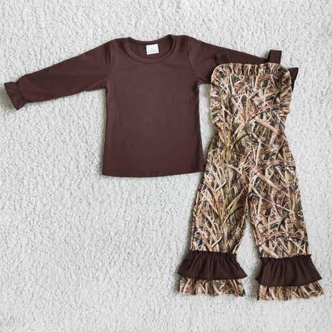 6 A7-27 brown camo shirt+jumpsuit baby girl clothes girls boutique outfits