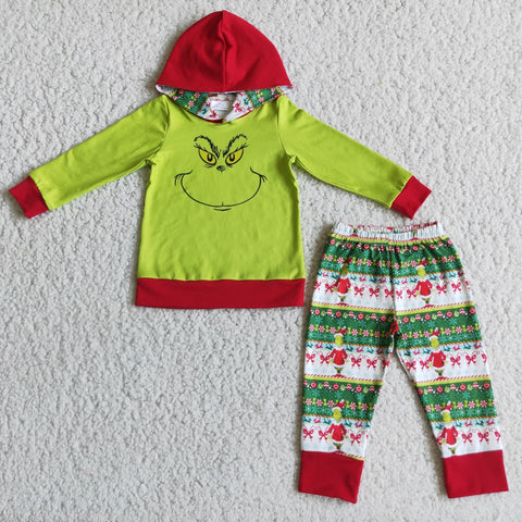 6 A15-18 Boy Green Christmas hoodies long sleeve set outfit-promotion 2023.11.4
